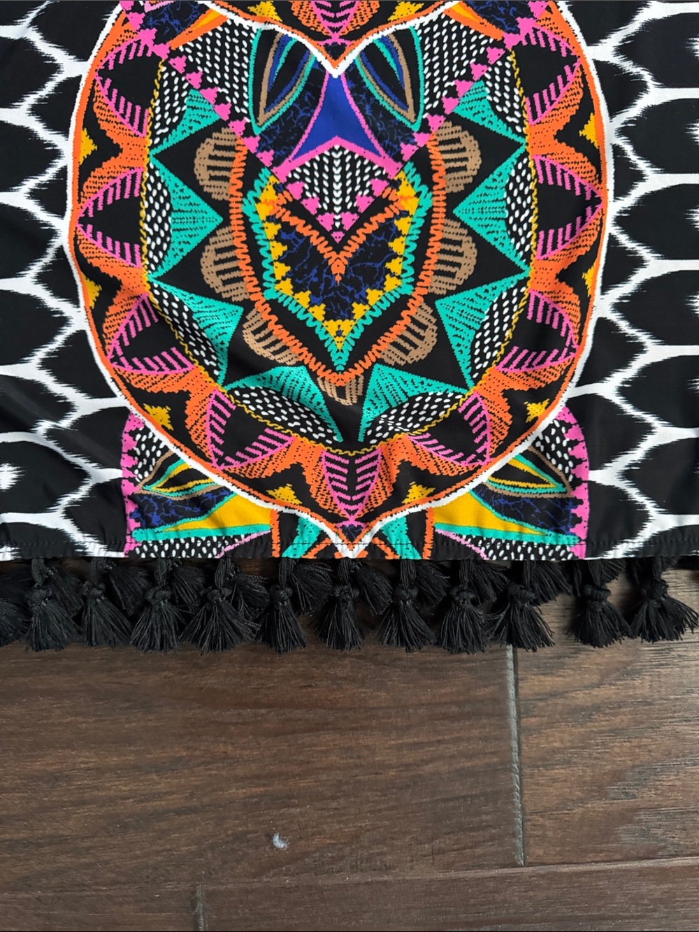 INC International Concepts Mini Dress Black Large Halter with Neon Tribal Motif - Picture 2 of 11